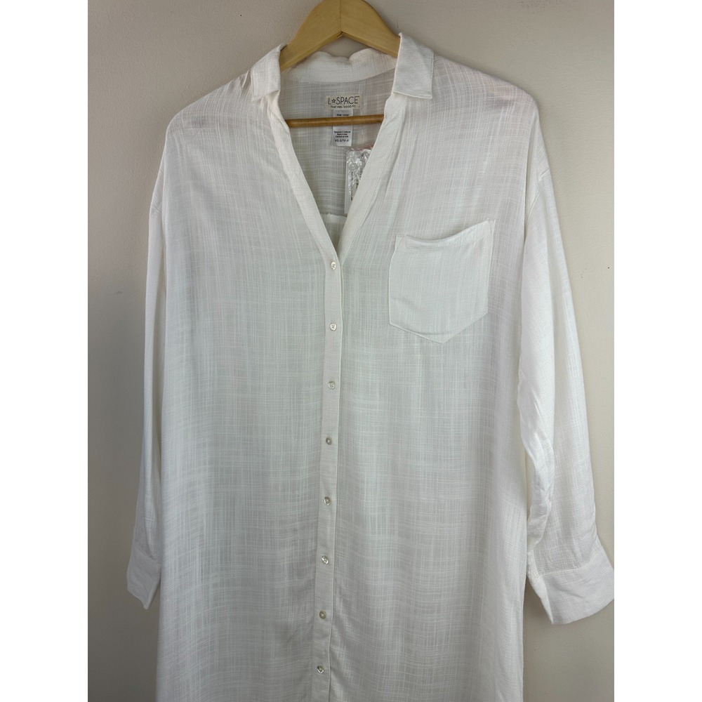 L*SPACE Barcelona Dress White Shirt Dress Coverup Button Up Pocket XS/S *No Belt - Picture 3 of 10